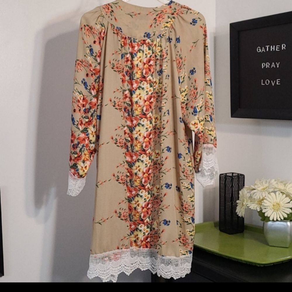 Kimono Open Cardigan Cover Up Floral Tatting - Picture 8 of 11